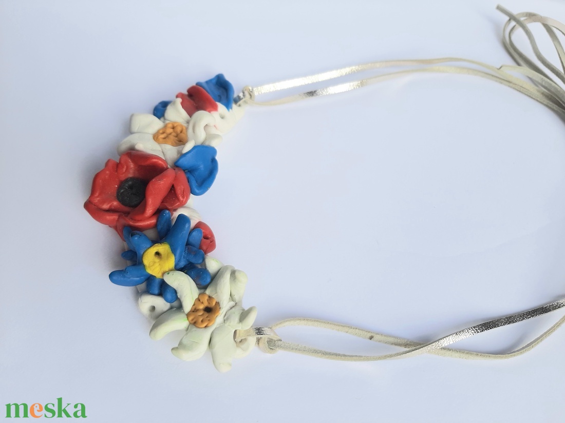 Bővített mezei csokor nyakék ezüst bőrszálon - ékszer - nyaklánc - statement nyaklánc - Meska.hu