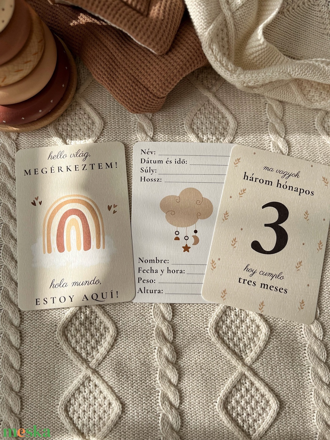 Magyarspanyol letölthető, nyomtatható mérföldkő kártya, fiú lány unisex (Tarjetas de hitos bilingües) - művészet - grafika & illusztráció - digitális - Meska.hu