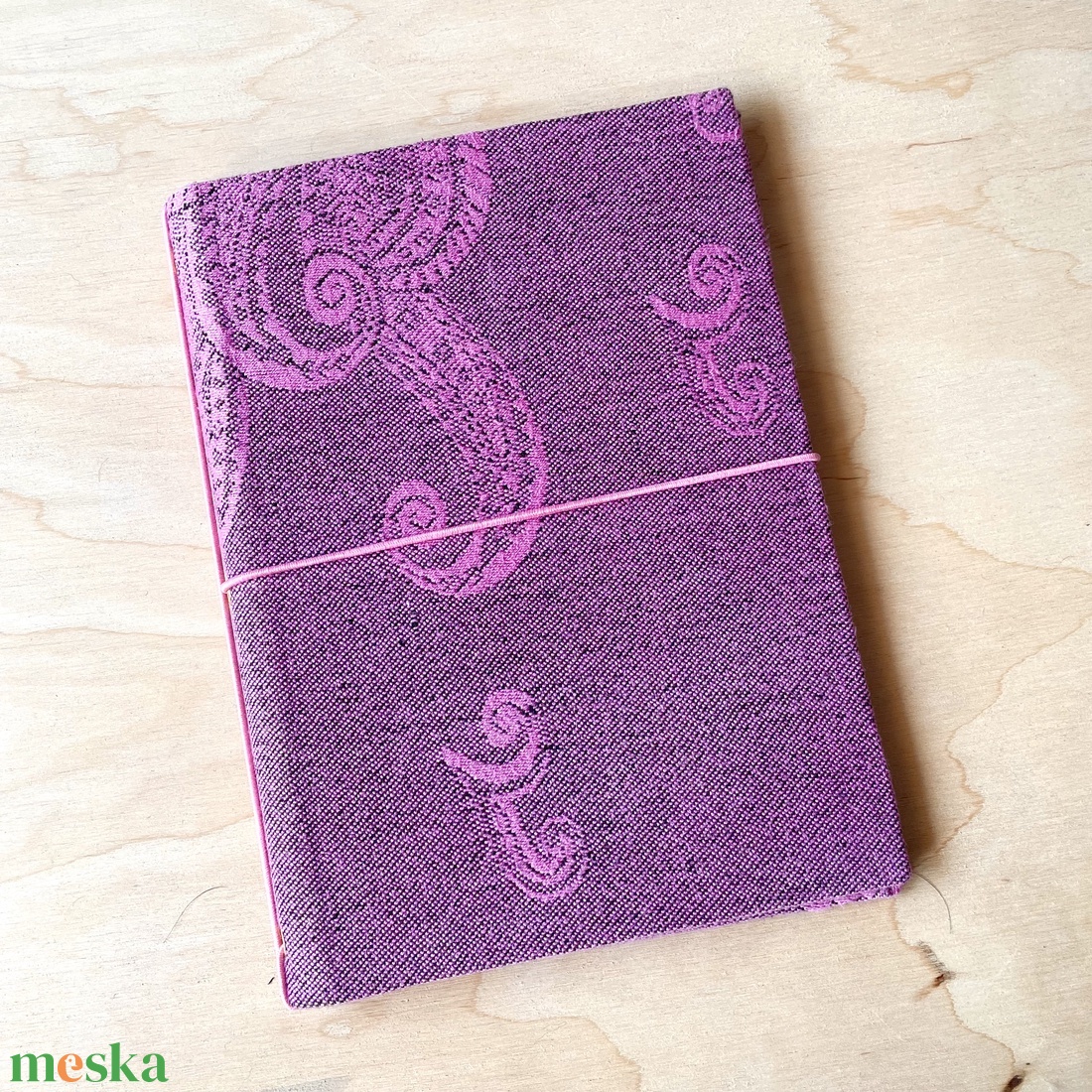 Füzettartó, füzetborító, traveller's notebook, A/5, keménytáblás, textilborítós, rózsaszín - otthon & életmód - papír, írószer - könyv- és füzetborító - Meska.hu