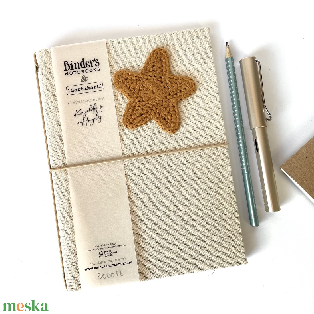 Horgolt csillagos natúr füzettartó, füzetborító, traveller's notebook, A/5, keménytáblás 2 - otthon & életmód - papír, írószer - könyv- és füzetborító - Meska.hu