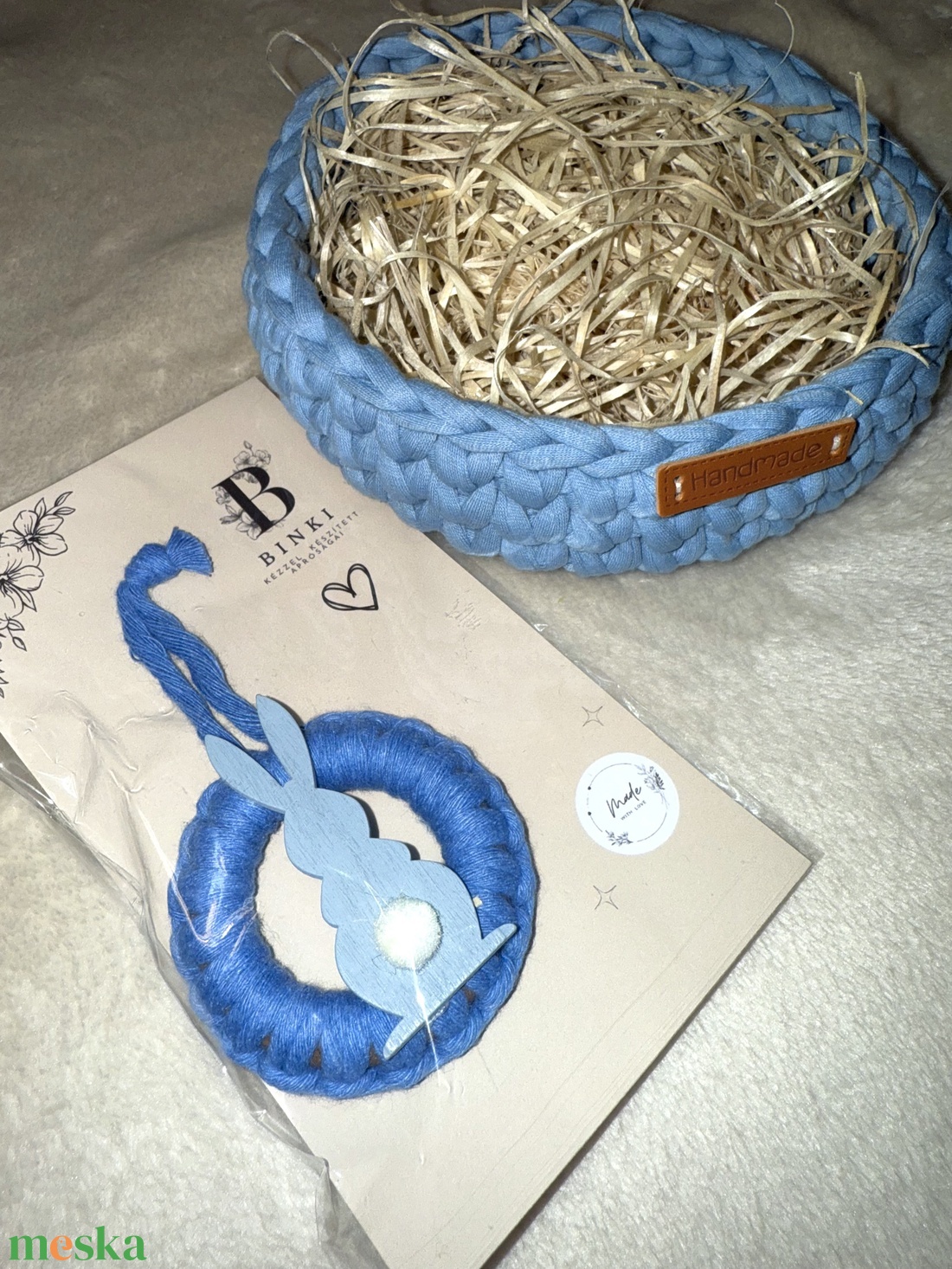 Kék nyuszis kosár csomag - otthon & életmód - dekoráció - húsvéti asztaldíszek - Meska.hu