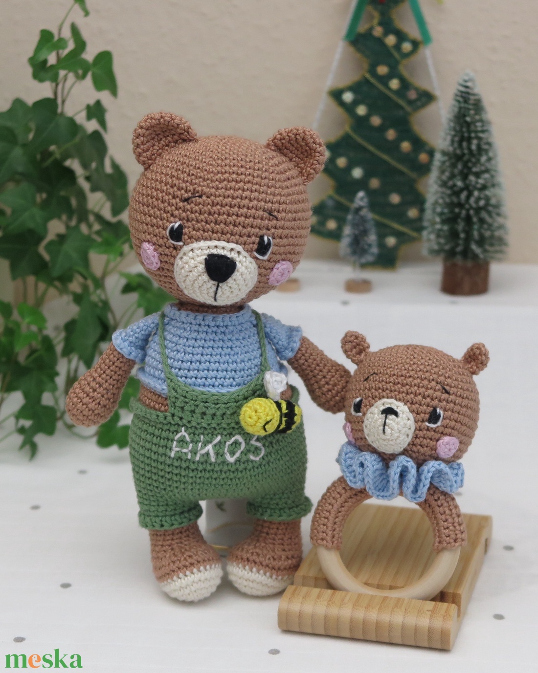 Horgolt Bruno maci és maci csörgő szett babalátogató ajándékcsomag - baba - mama - babalátogató ajándékcsomag - Meska.hu