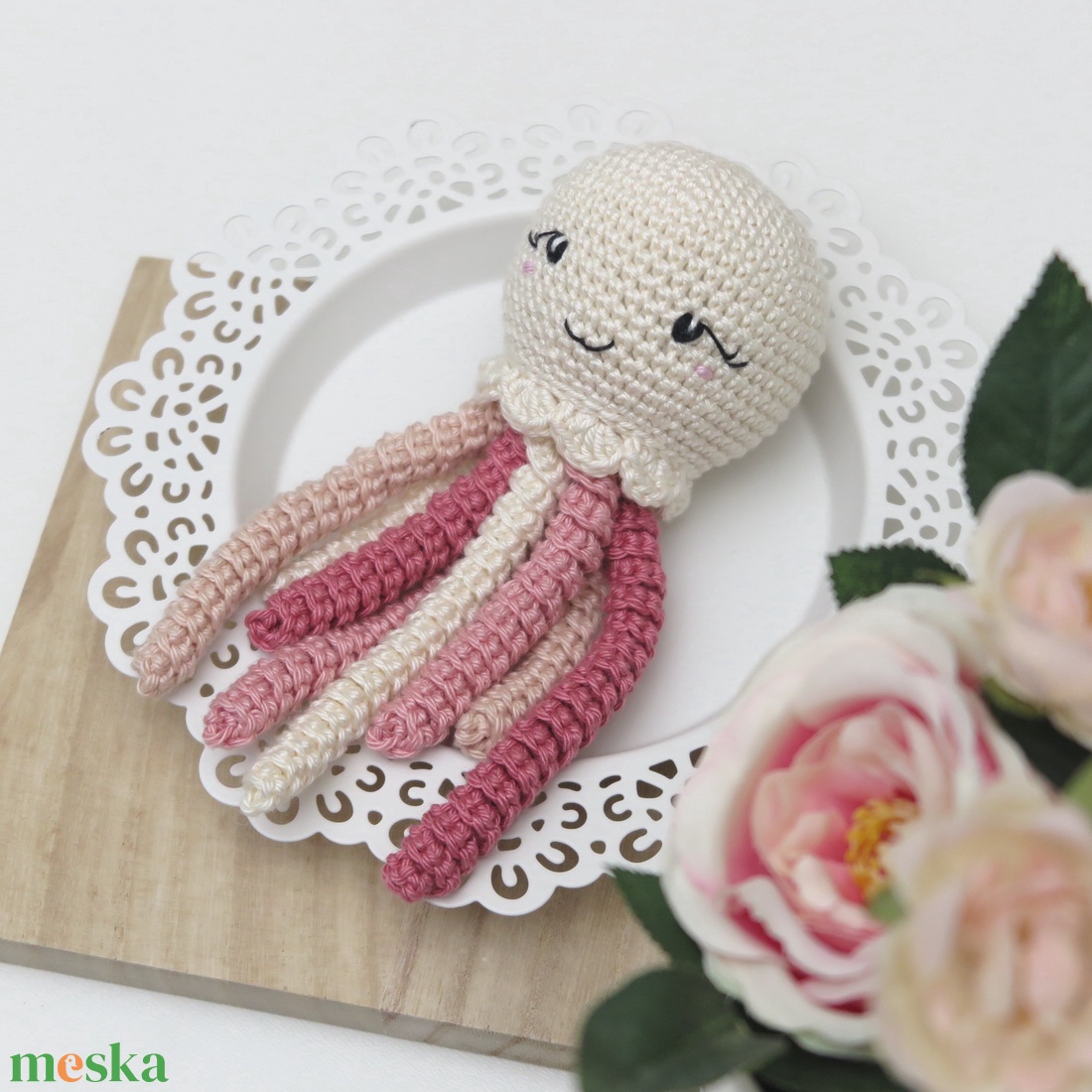 Horgolt krém PICi polip koraszülötteknek � Bababarát korapolip újszülötteknek (100% pamut) - baba - mama - baba játékok - szundikendő, alvóka - Meska.hu