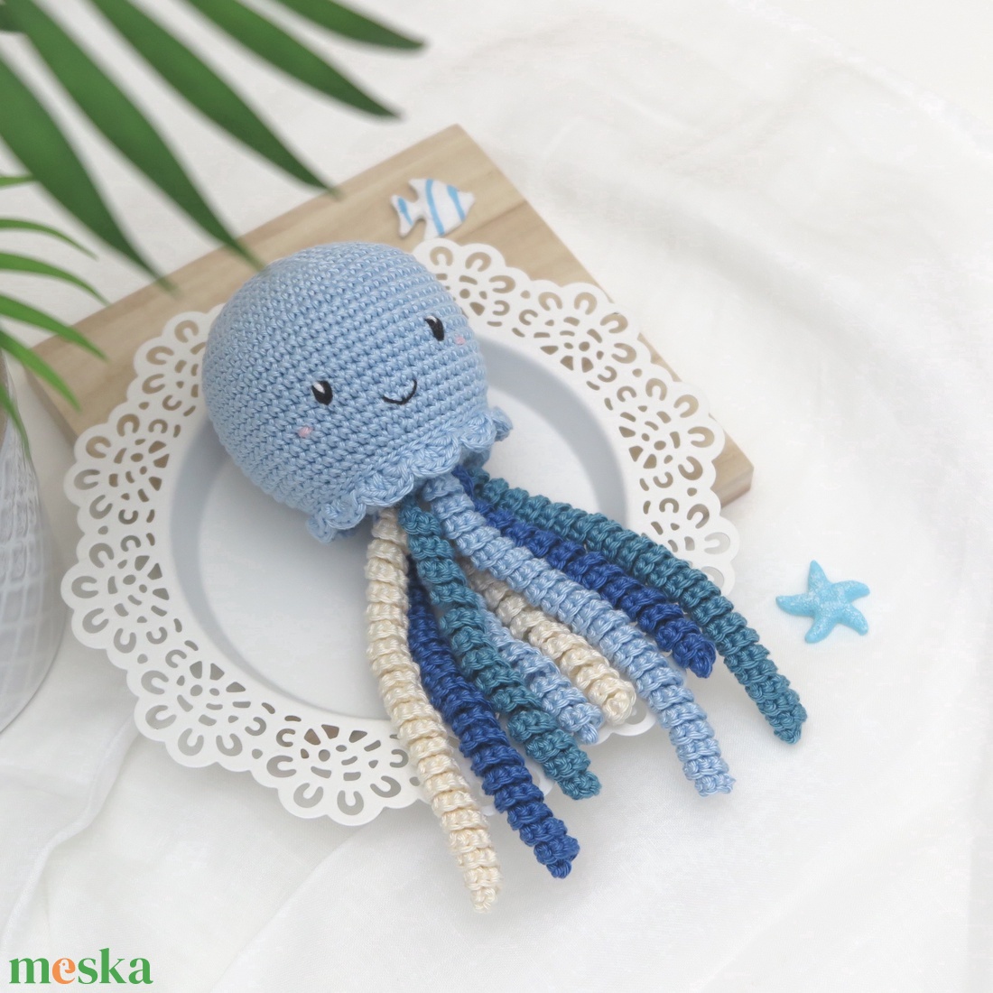 Horgolt kék polip újszülötteknek - Bababarát alvóka (100% pamut) - játék & sport - plüssállat & játékfigura - polip, medúza - Meska.hu