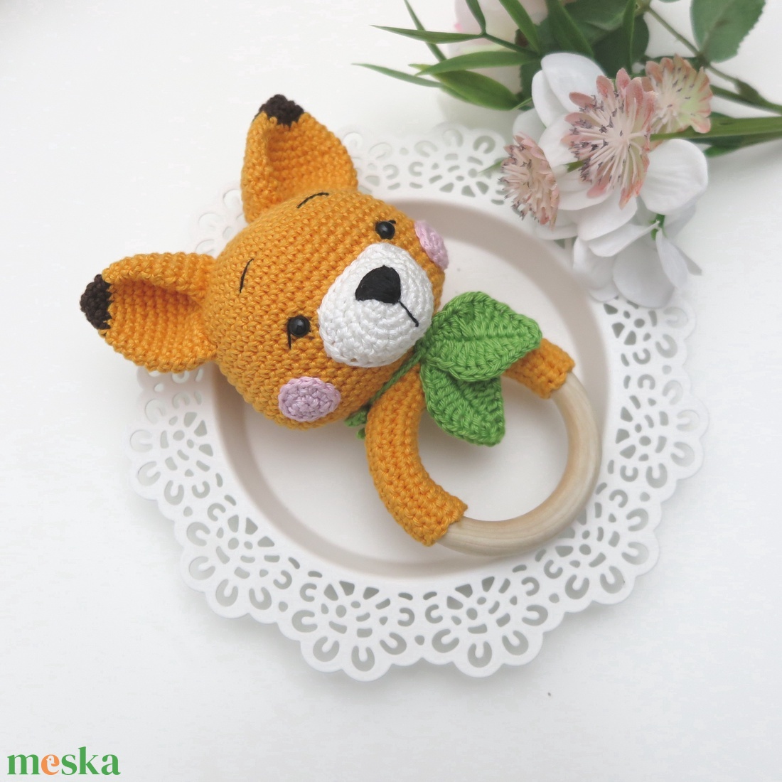 Horgolt róka csörgő � bababarát, hímzett szemmel (narancs) - baba - mama - baba játékok - csörgő - Meska.hu