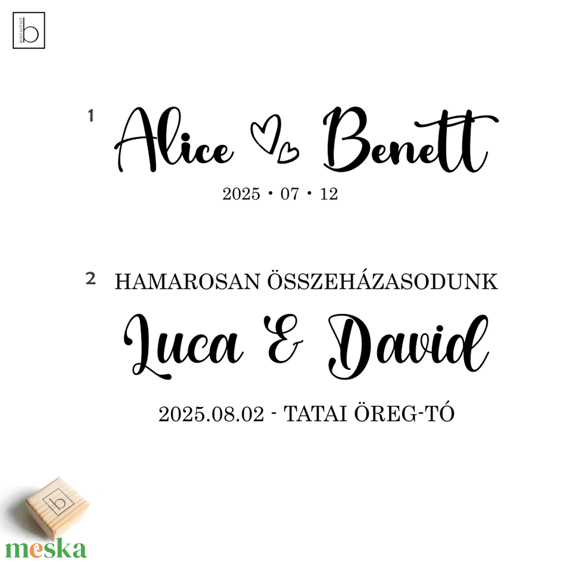 Esküvői pecsét, személyre szabható bélyegző, névvel, dátummal, jegyespár nyomda - esküvő - emlék & ajándék - köszönőajándék - Meska.hu