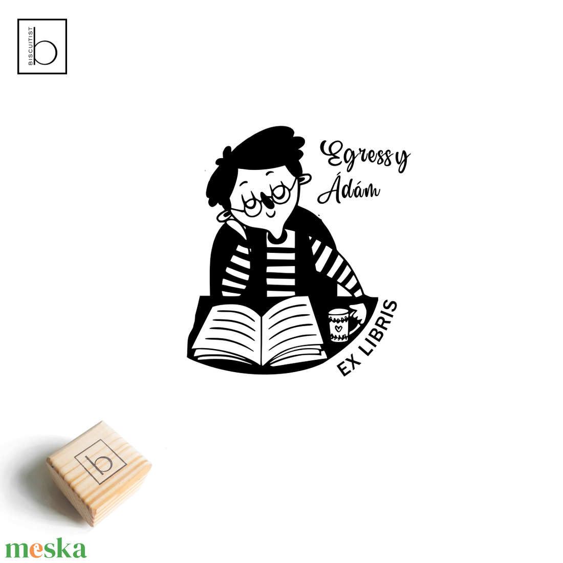 Ex libris pecsét, személyre szabható bélyegző, könyv nyomda - Olvasó fiú - könyv & zene - ex libris pecsét - Meska.hu
