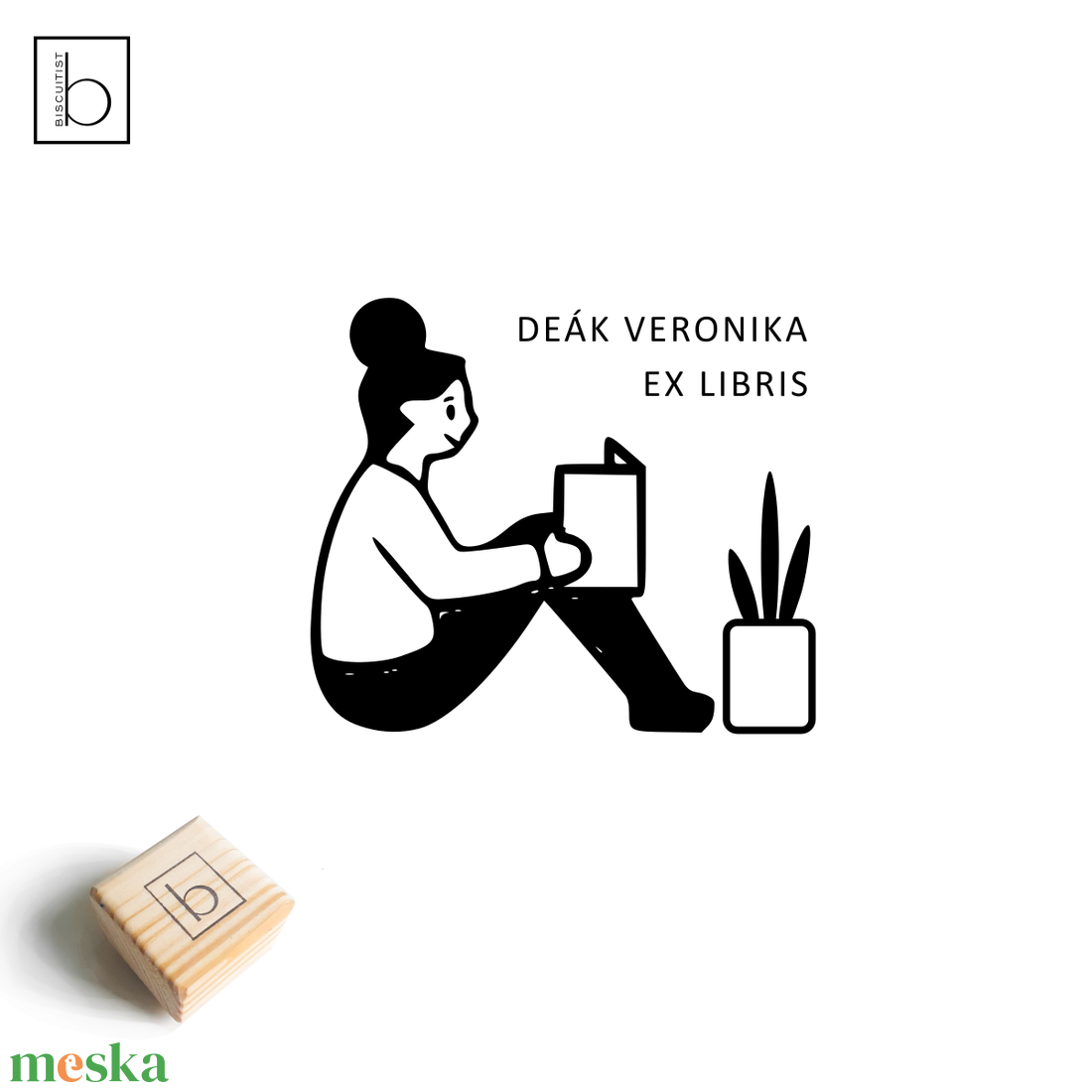 Ex libris pecsét, személyre szabható bélyegző, könyv nyomda - Olvasó lány és szobanövény - könyv & zene - ex libris pecsét - Meska.hu