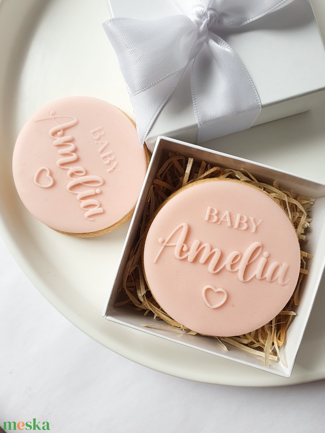 Keksz, mézeskalács, fondant és sütipecsét személyre szabható baba névvel, születési dátummal - otthon & életmód - konyhafelszerelés, tálalás - sütés, főzés - sütidísz - Meska.hu