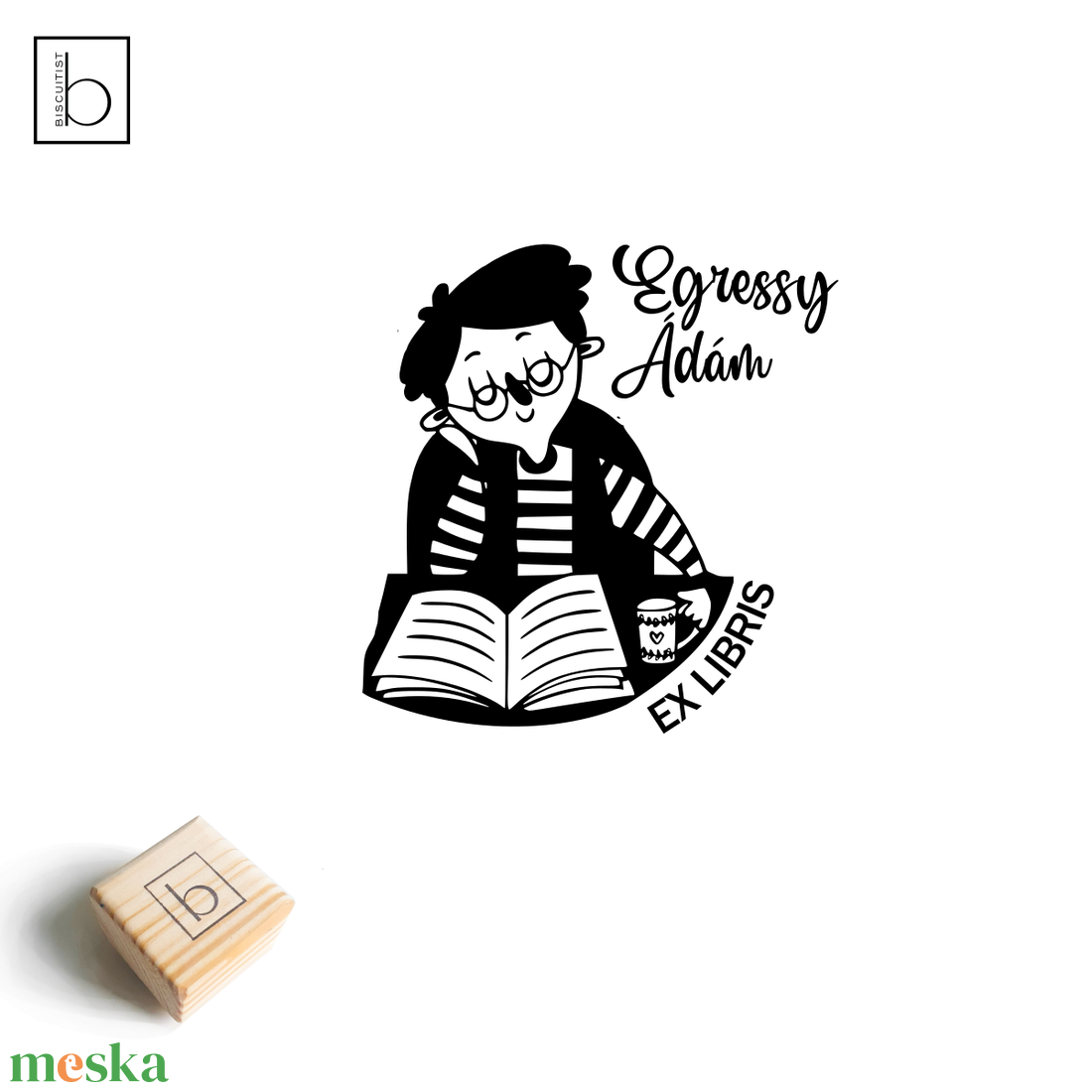 Ex libris pecsét, személyre szabható bélyegző, könyv nyomda - Olvasó fiú - könyv & zene - ex libris pecsét - Meska.hu