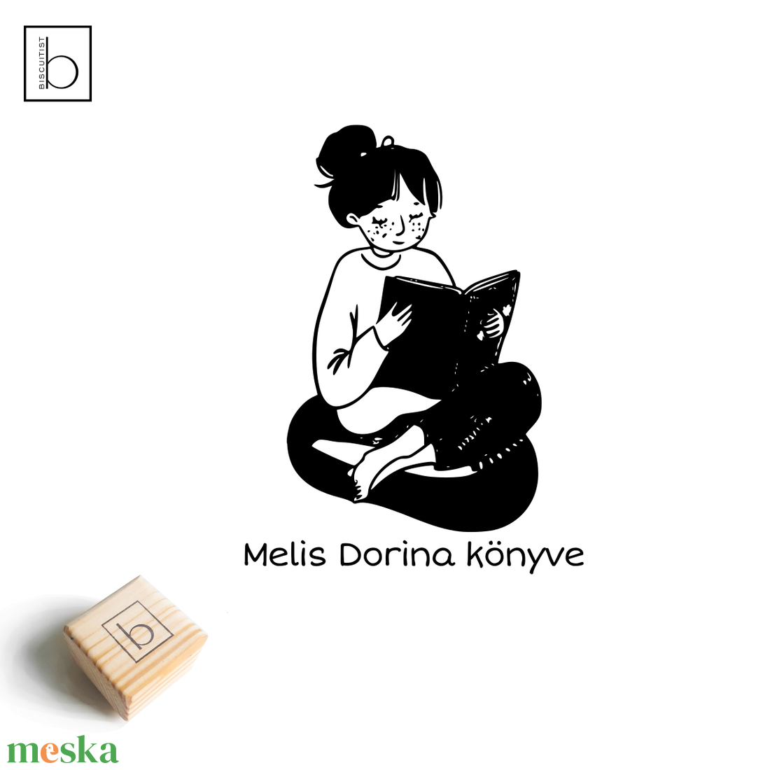 Ex libris pecsét, személyre szabható bélyegző, könyv nyomda - Kontyos olvasó lány - könyv & zene - ex libris pecsét - Meska.hu
