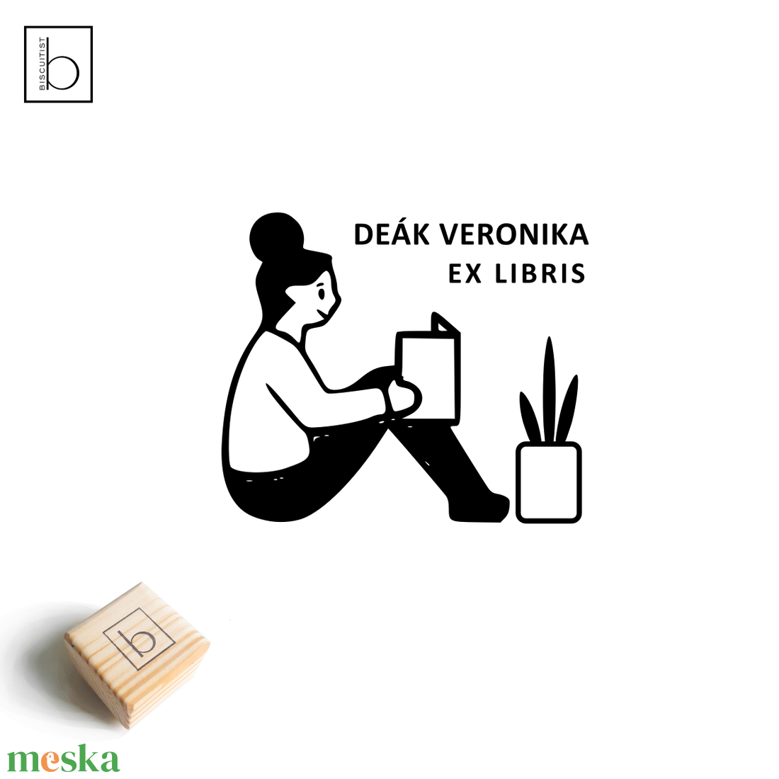 Ex libris pecsét, személyre szabható bélyegző, könyv nyomda - Olvasó lány és szobanövény - könyv & zene - ex libris pecsét - Meska.hu