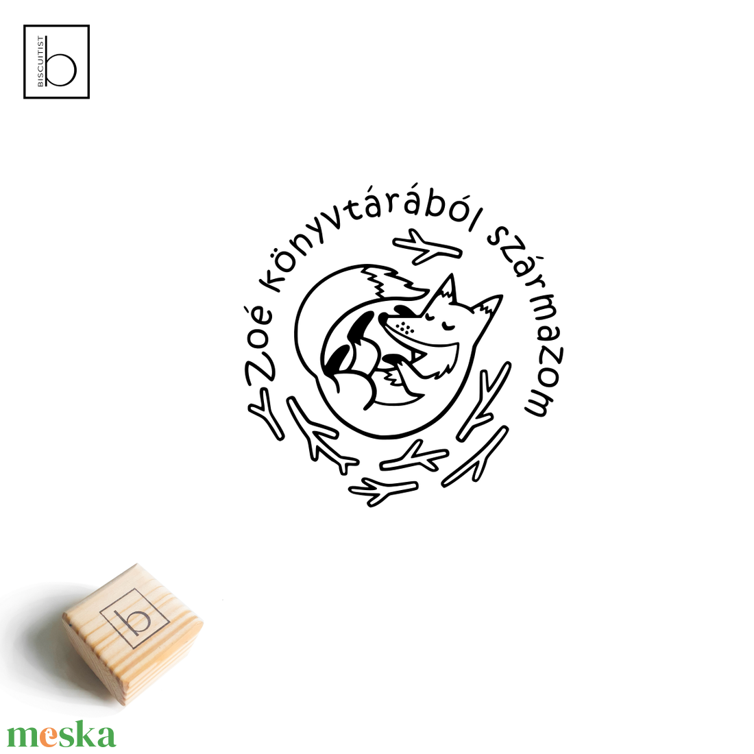 Ex libris pecsét, személyre szabható bélyegző, könyv nyomda - Alvó róka - könyv & zene - ex libris pecsét - Meska.hu