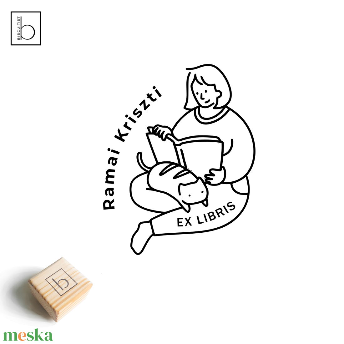 Ex libris pecsét, személyre szabható bélyegző, könyv nyomda - Olvasó lány cicával - könyv & zene - ex libris pecsét - Meska.hu