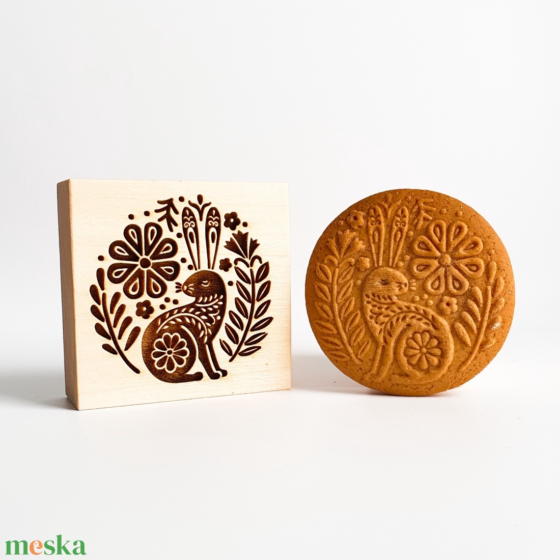 Folklór nyuszis sütipecsét - Linzerhez, mézeskalácshoz, spekulatius kekszhez - otthon & életmód - konyhafelszerelés, tálalás - sütés, főzés - sütidísz - Meska.hu