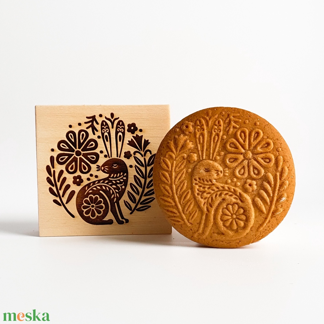 Folklór nyuszis sütipecsét - Linzerhez, mézeskalácshoz, spekulatius kekszhez - otthon & életmód - konyhafelszerelés, tálalás - sütés, főzés - sütidísz - Meska.hu