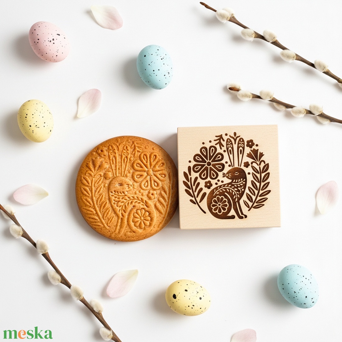 Folklór nyuszis sütipecsét - Linzerhez, mézeskalácshoz, spekulatius kekszhez - otthon & életmód - konyhafelszerelés, tálalás - sütés, főzés - sütidísz - Meska.hu