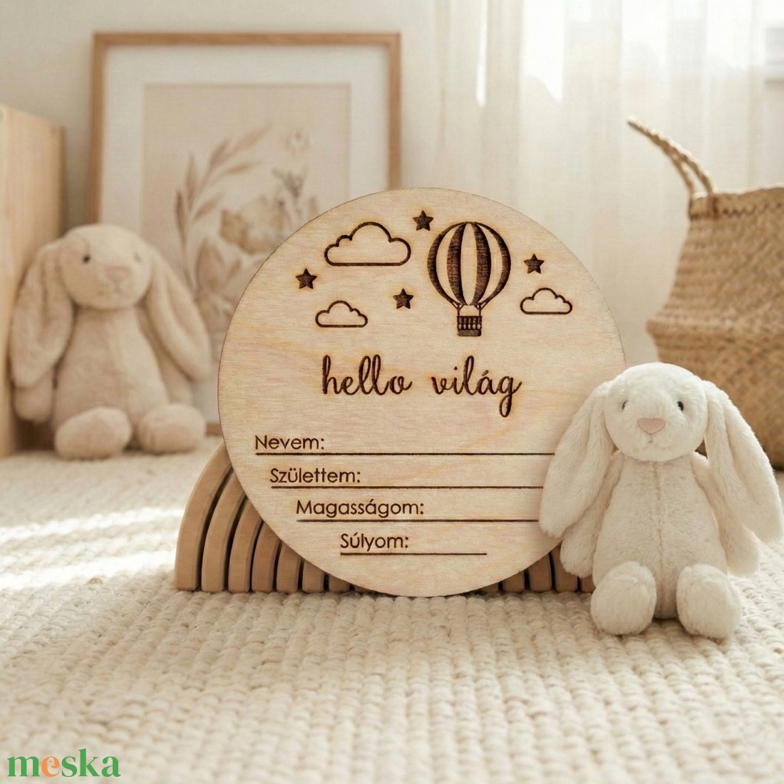  Babafotózási kiegészítő, kellék, baba emléktábla fából - hőlégballon - baba - mama - babafotózás - babafotózási kellékek - Meska.hu