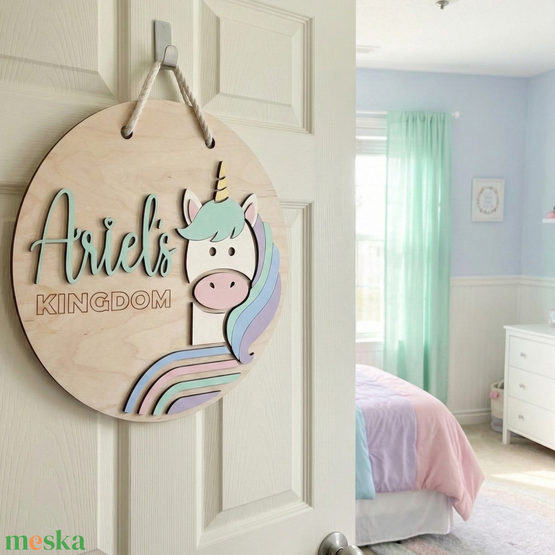 Egyedi gyerekszoba ajtódísz, névtábla falra, lemúr figurával, kreatív fotózási kellék - otthon & életmód - dekoráció - ajtó- és ablak dekoráció - ajtódísz & kopogtató - Meska.hu