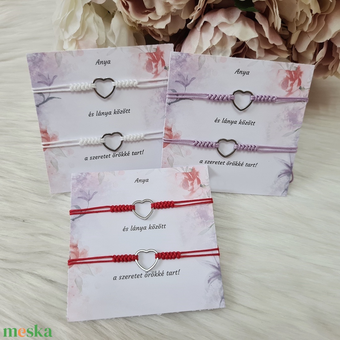 Anya lánya karkötő szett kísérőkártyával - ékszer - karkötő - fonott karkötő - Meska.hu