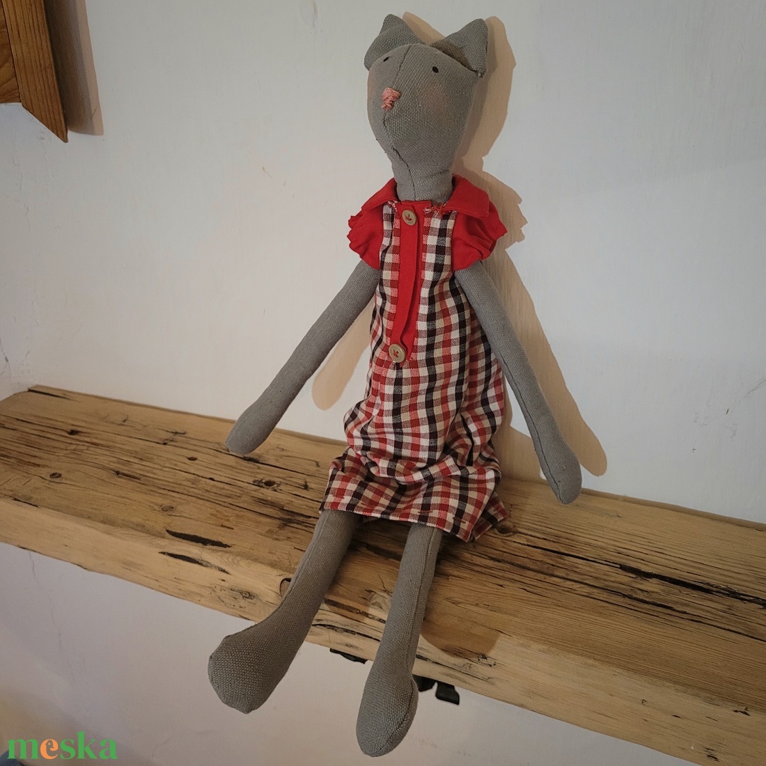 Játék textil cica kockás ruhában - játék & sport - baba & babaház - baba - Meska.hu