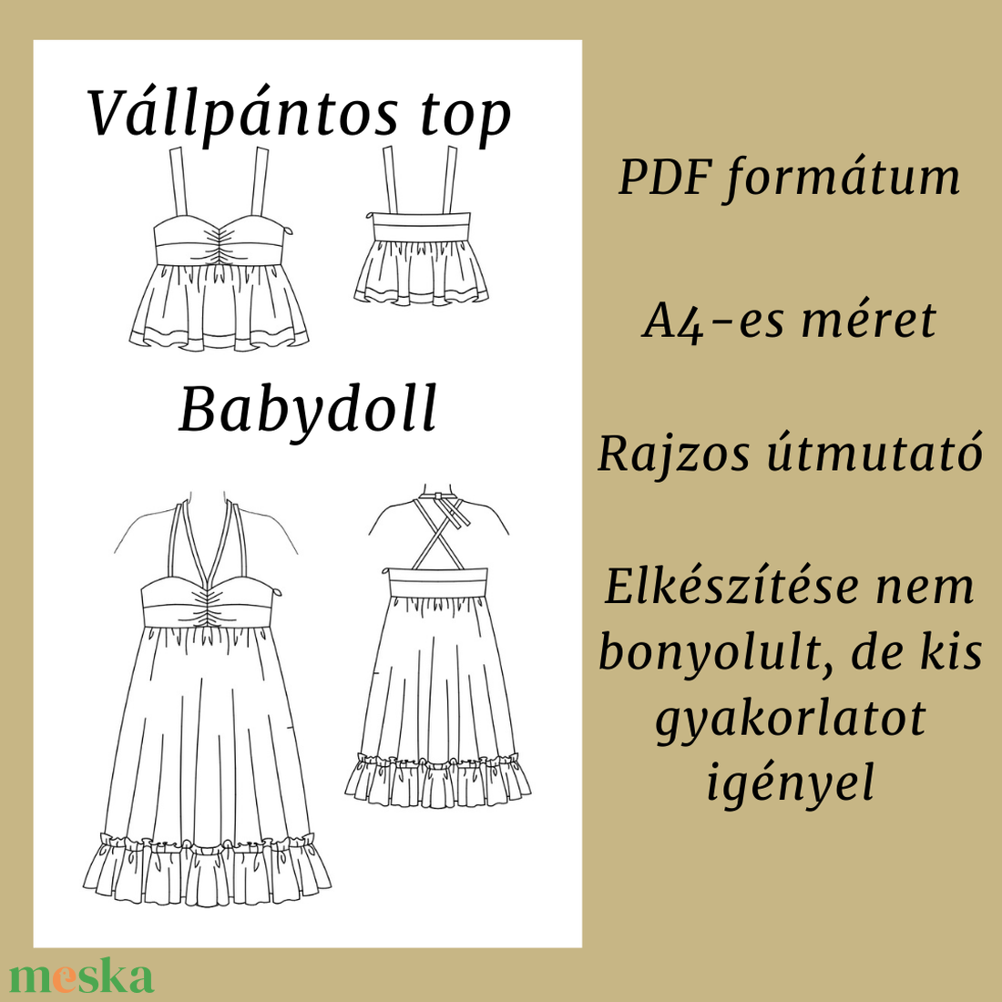 Vállpántos top és babydoll - PDF szabásminta - diy (csináld magad) - szabásminta, útmutató - szabásminta - Meska.hu Vállpántos top és babydoll - PDF szabásminta - diy (csináld magad) - szabásminta, útmutató - szabásminta - Meska.hu