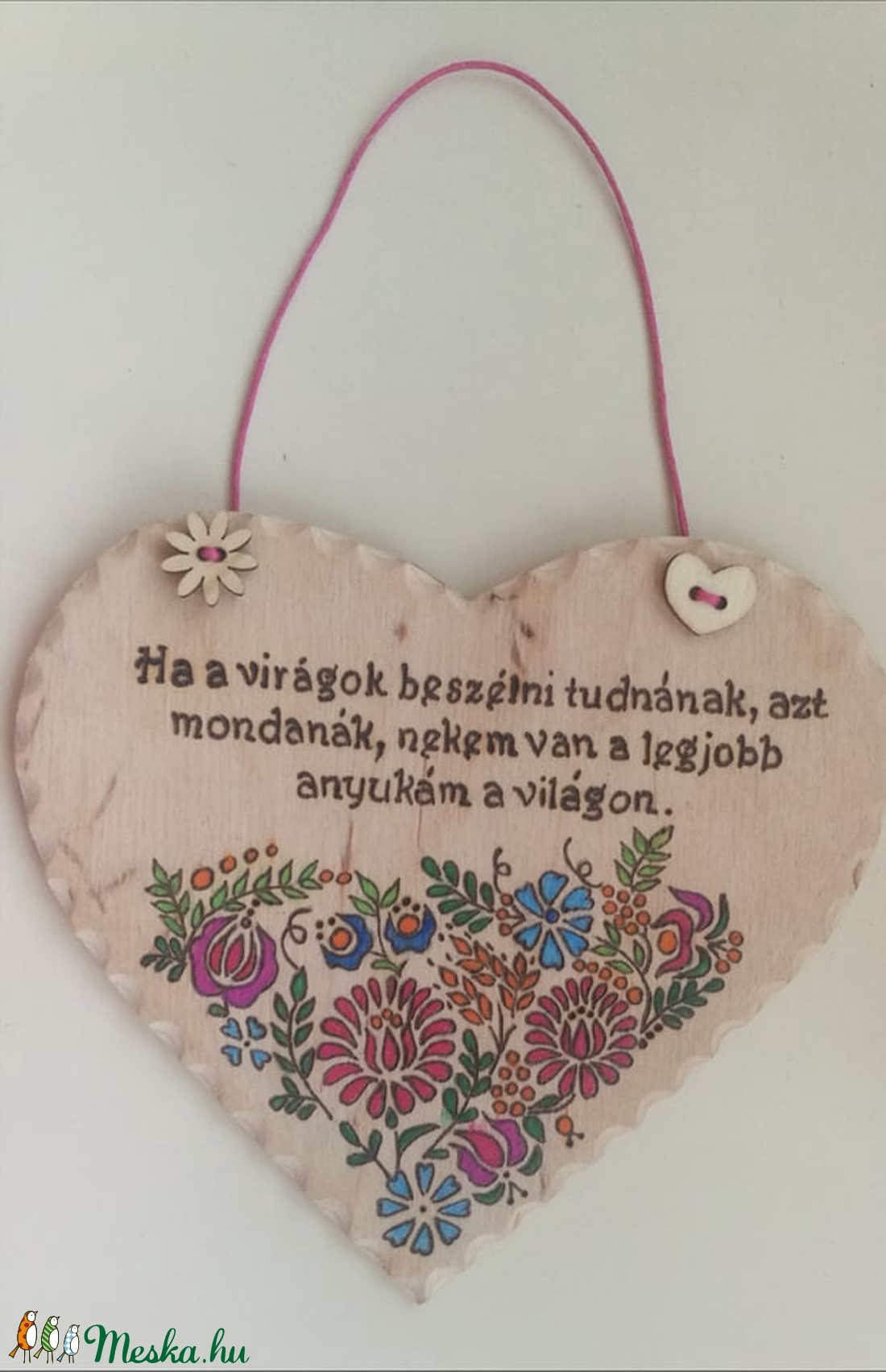 Anyák napi szív alakú tábla népi motívummal -  - Meska.hu
