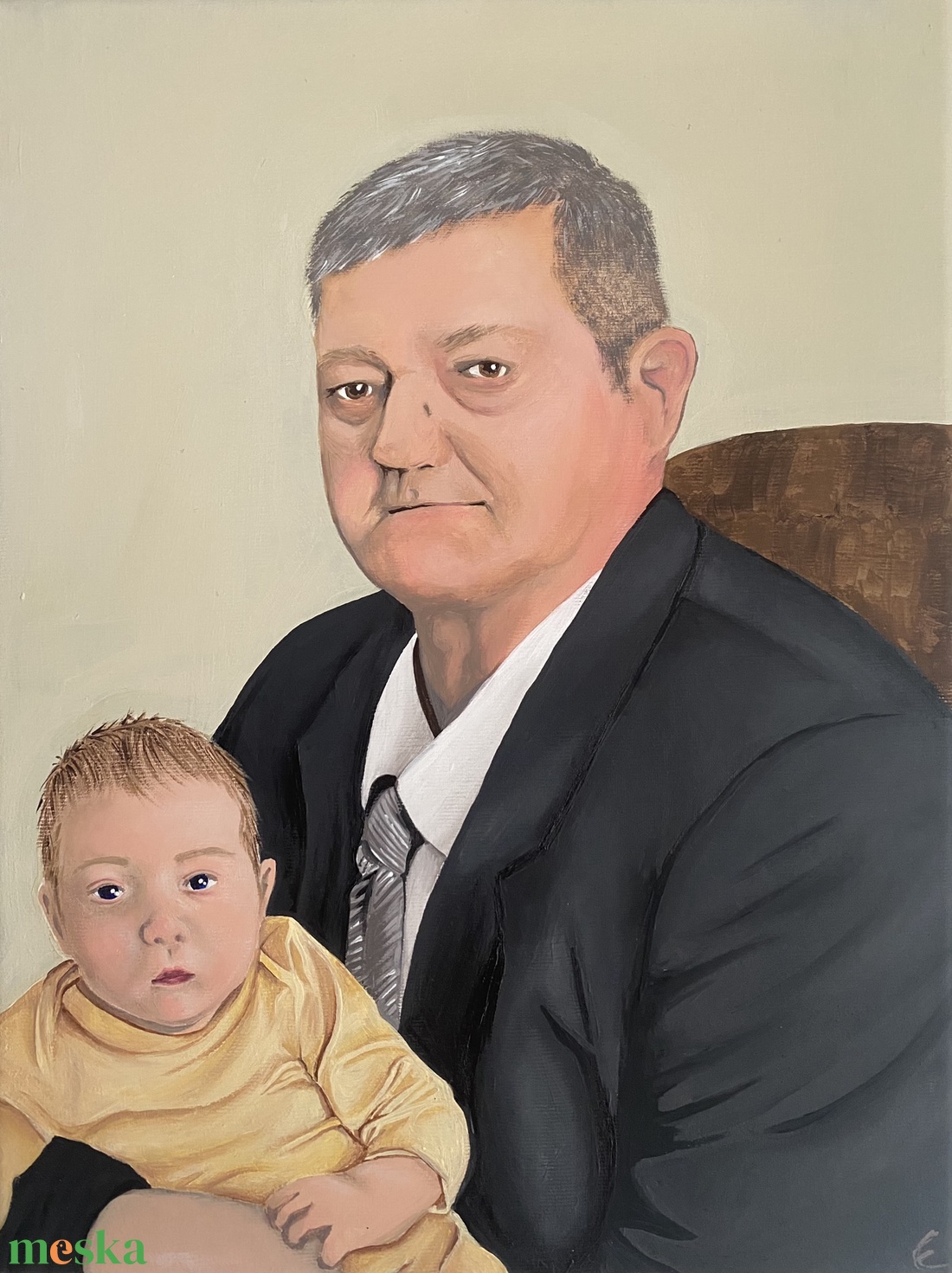 Nagypapa és unoka portré - művészet - festmény - akril - Meska.hu