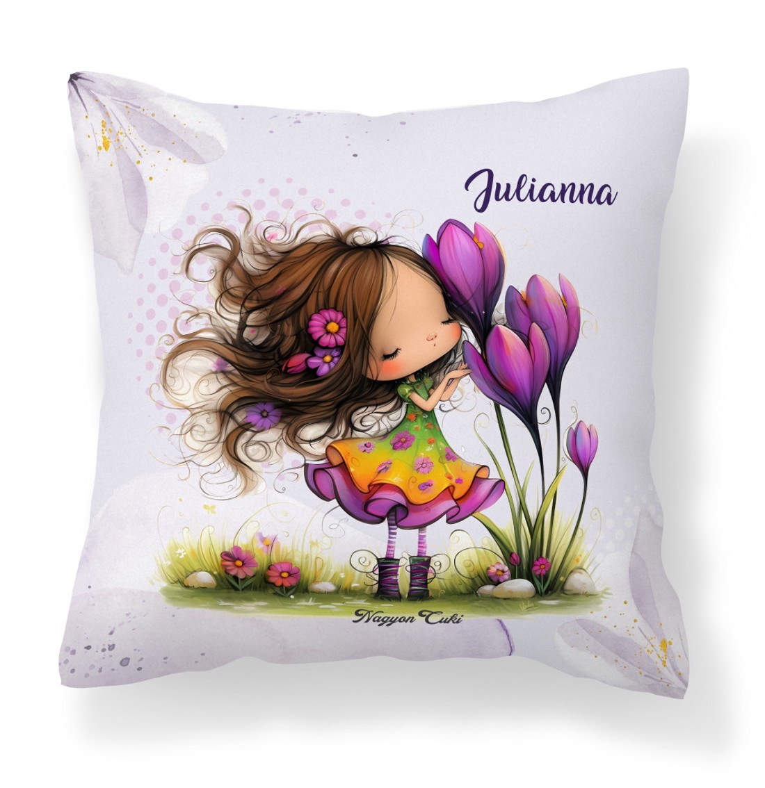 Névvel kérhető - Cuki krókusz virágos tündér mintás párna - otthon & életmód - lakástextil - párna & párnahuzat - díszpárna (belsővel együtt) - Meska.hu