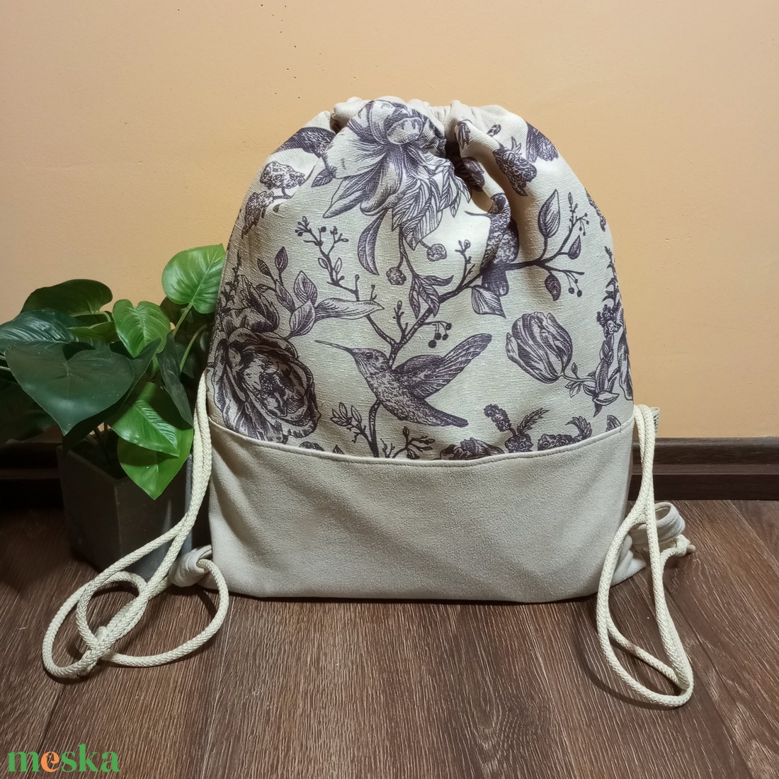 Kolibri és virág mintás tornazsák - táska & tok - hátizsák - tornazsák, gymbag - Meska.hu