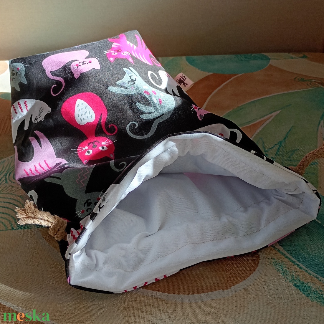 Cica mintás tisztasági vagy uzsonnás zsák - játék & sport - ovis felszerelés - ovis zsák - Meska.hu