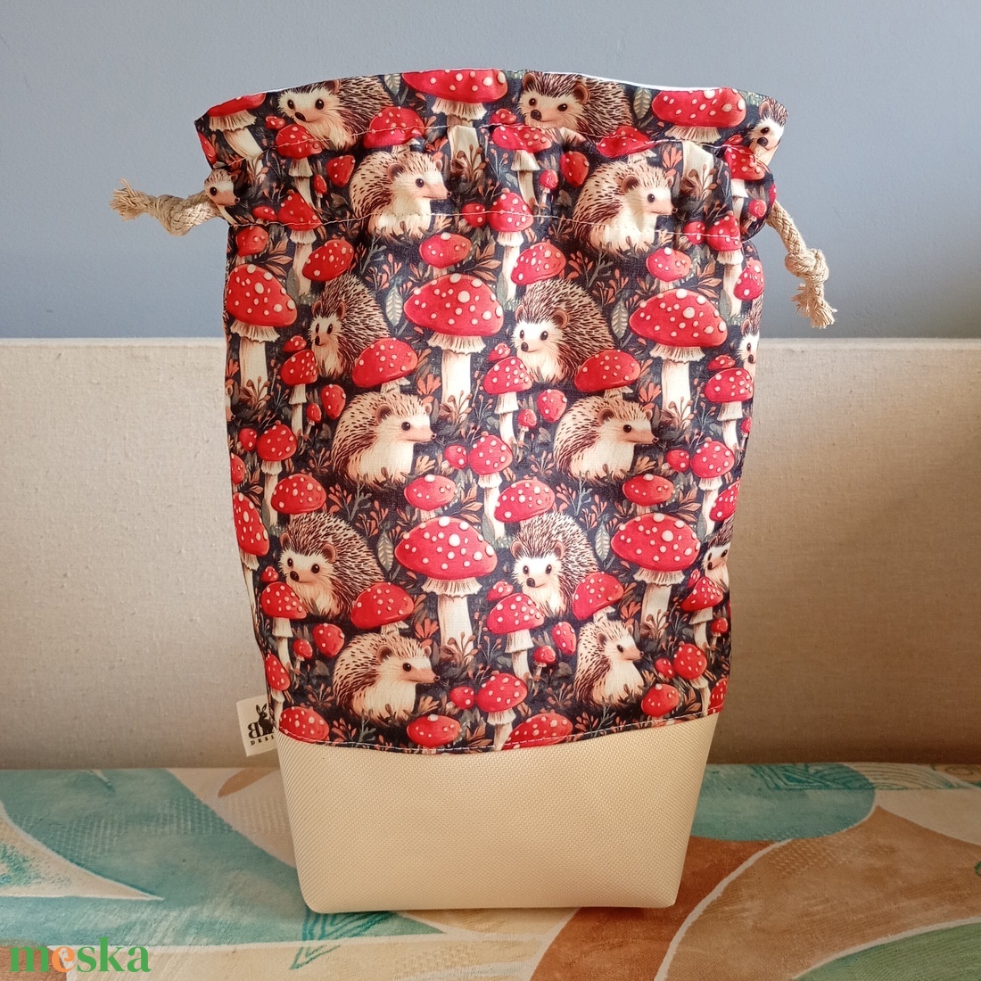 Sünik és gombák tisztasági vagy uzsonnás zsák - játék & sport - ovis felszerelés - ovis zsák - Meska.hu