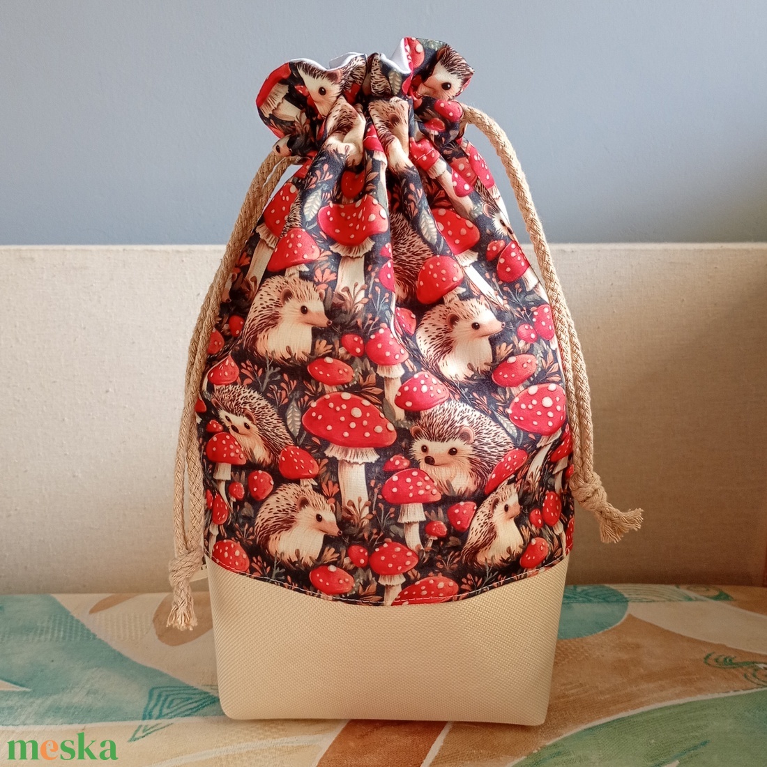 Sünik és gombák tisztasági vagy uzsonnás zsák - játék & sport - ovis felszerelés - ovis zsák - Meska.hu