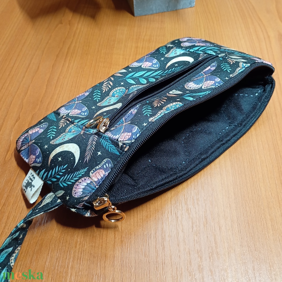 Két rekeszes pillangó és hold mintás neszeszer - táska & tok - neszesszer - Meska.hu