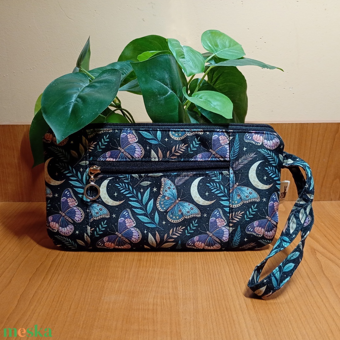 Két rekeszes pillangó és hold mintás neszeszer - táska & tok - neszesszer - Meska.hu