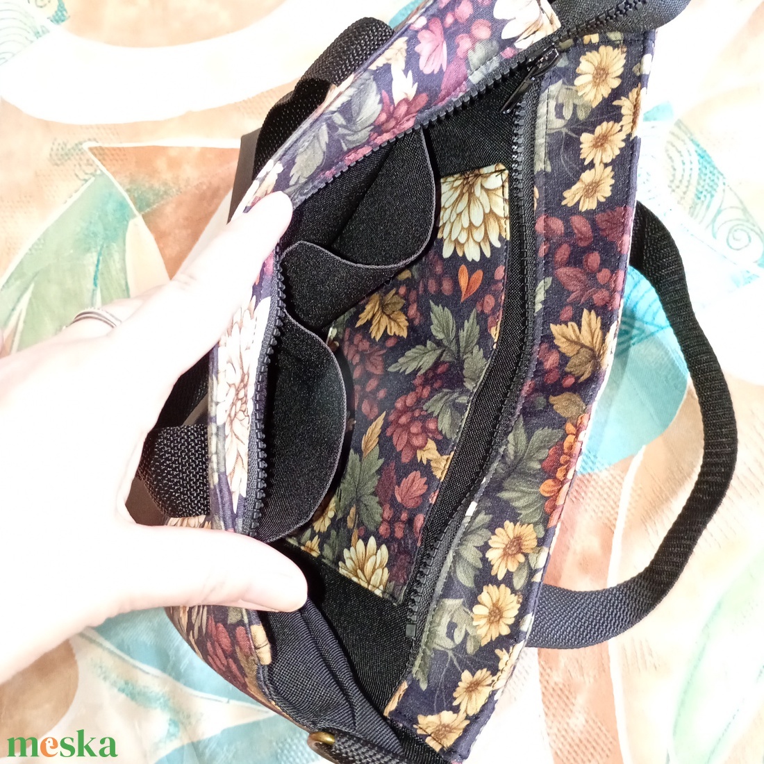 Őszi virágmintás válltáska - táska & tok - kézitáska & válltáska - válltáska - Meska.hu