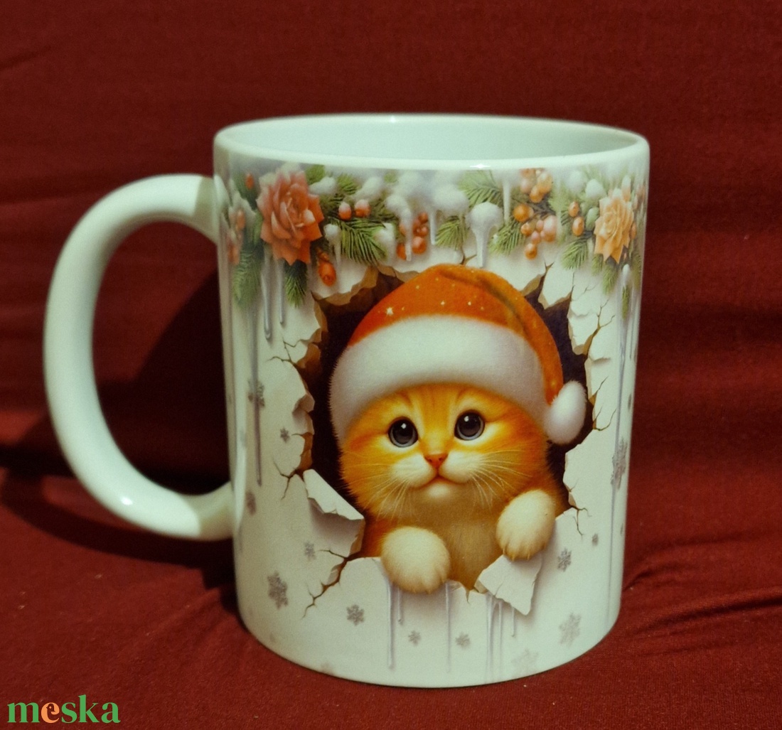 Karácsonyi cicás bögre - otthon & életmód - konyhafelszerelés, tálalás - tálalás - bögre & csésze - Meska.hu