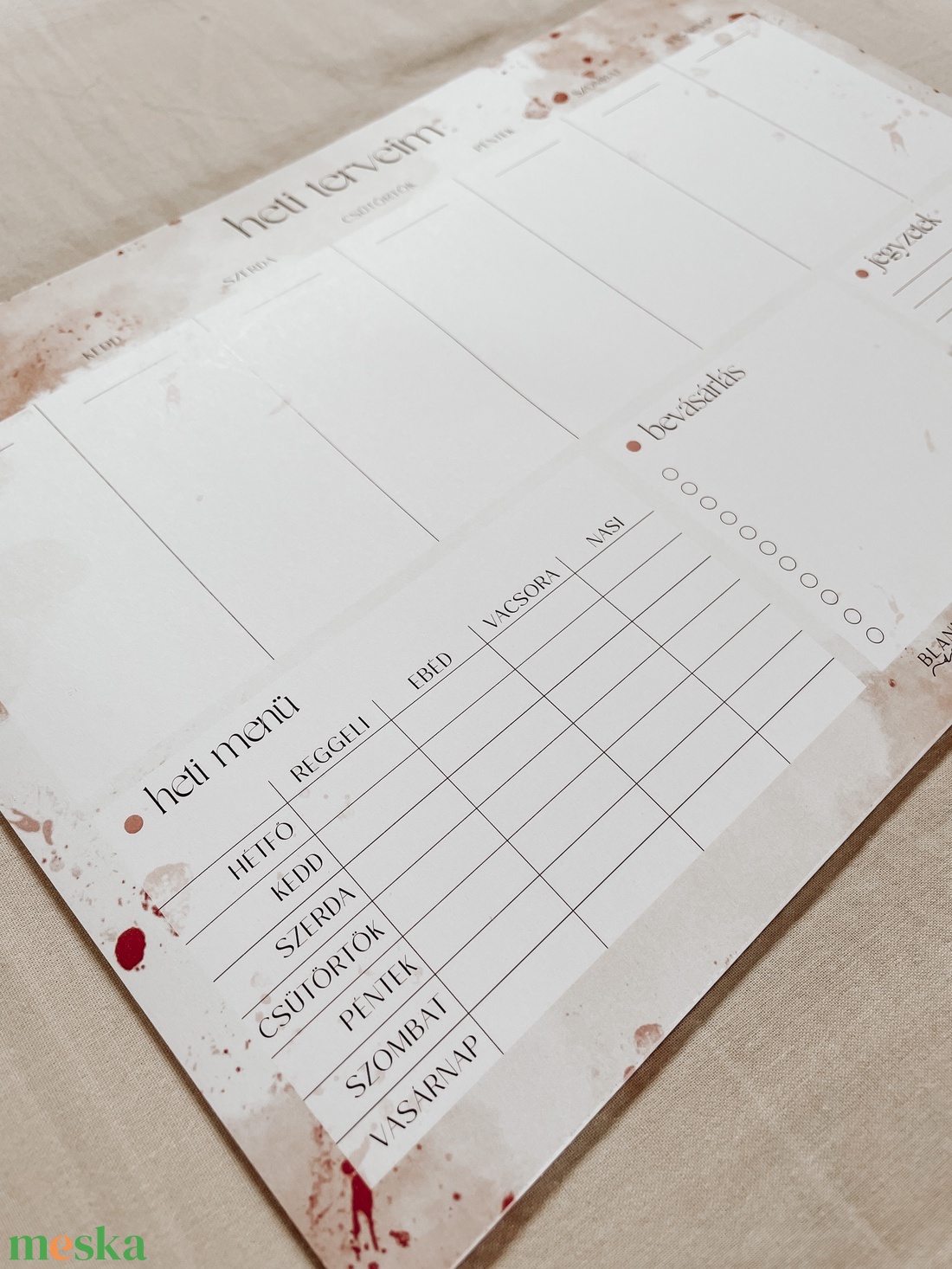 Heti tervező - heti menüvel és bevásárlólistával - otthon & életmód - papír, írószer - naptár & tervező - Meska.hu