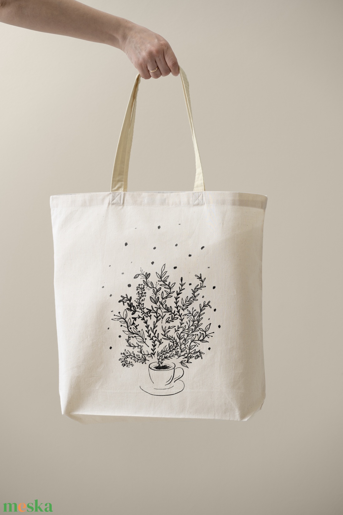 Natúr vászontáska - kávés - táska & tok - bevásárlás & shopper táska - shopper, textiltáska, szatyor - Meska.hu