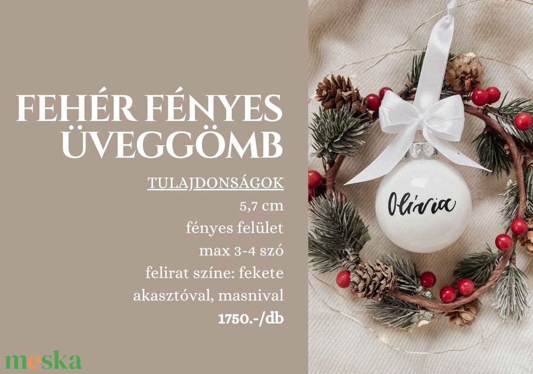 Egyedi feliratú karácsonyi üveggömb - fehér fényes - karácsony - karácsonyi lakásdekoráció - karácsonyfadíszek - Meska.hu