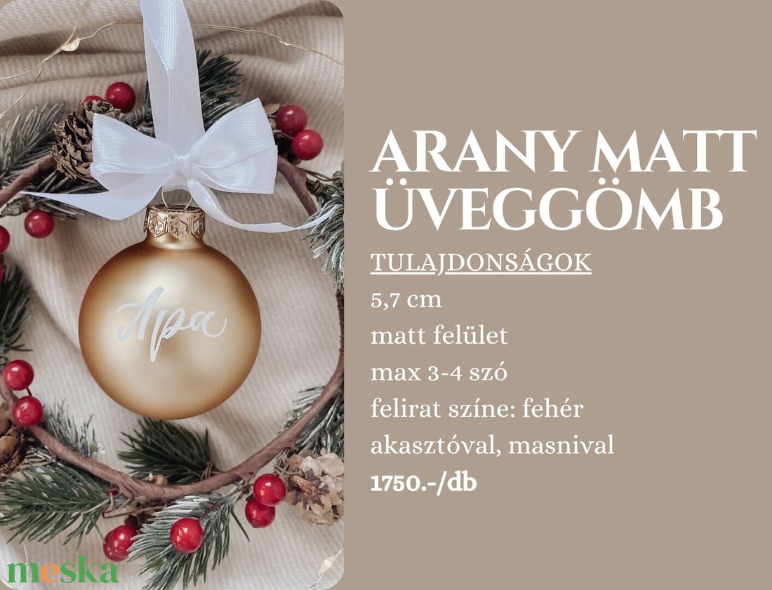 Egyedi feliratú karácsonyi üveggömb - arany matt - karácsony - karácsonyi lakásdekoráció - karácsonyfadíszek - Meska.hu