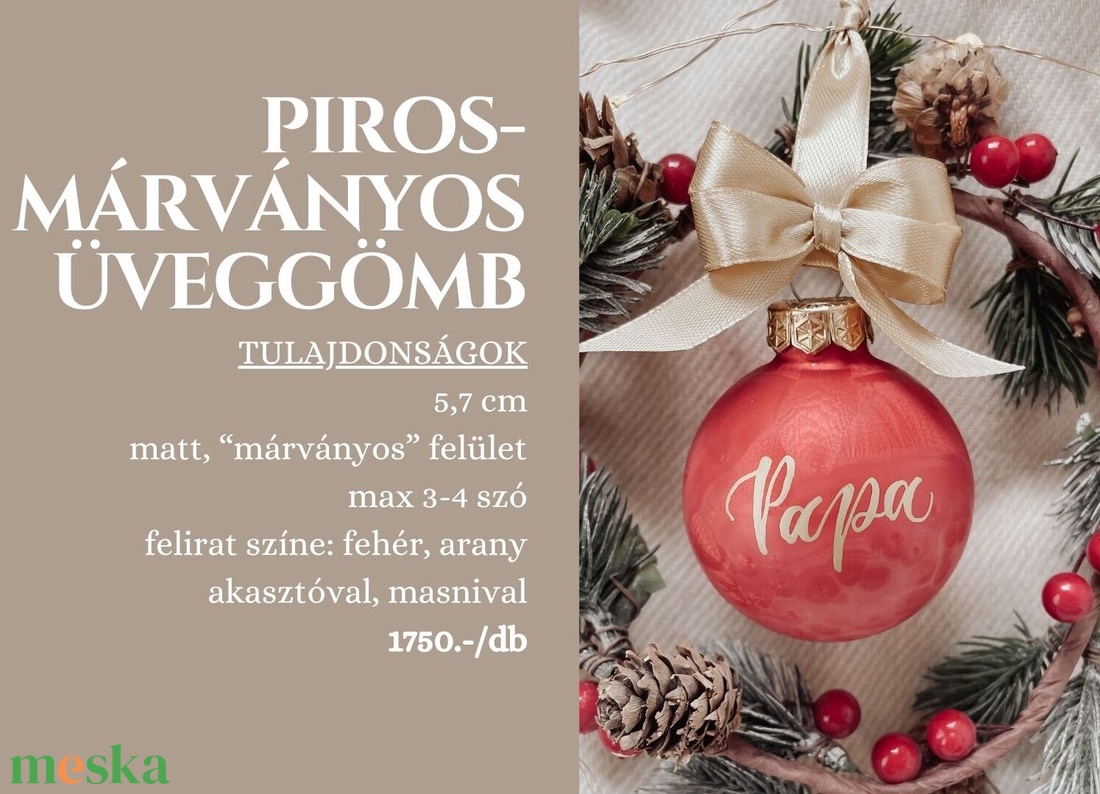 Egyedi feliratú karácsonyi üveggömb - piros márványos - karácsony - karácsonyi lakásdekoráció - karácsonyfadíszek - Meska.hu
