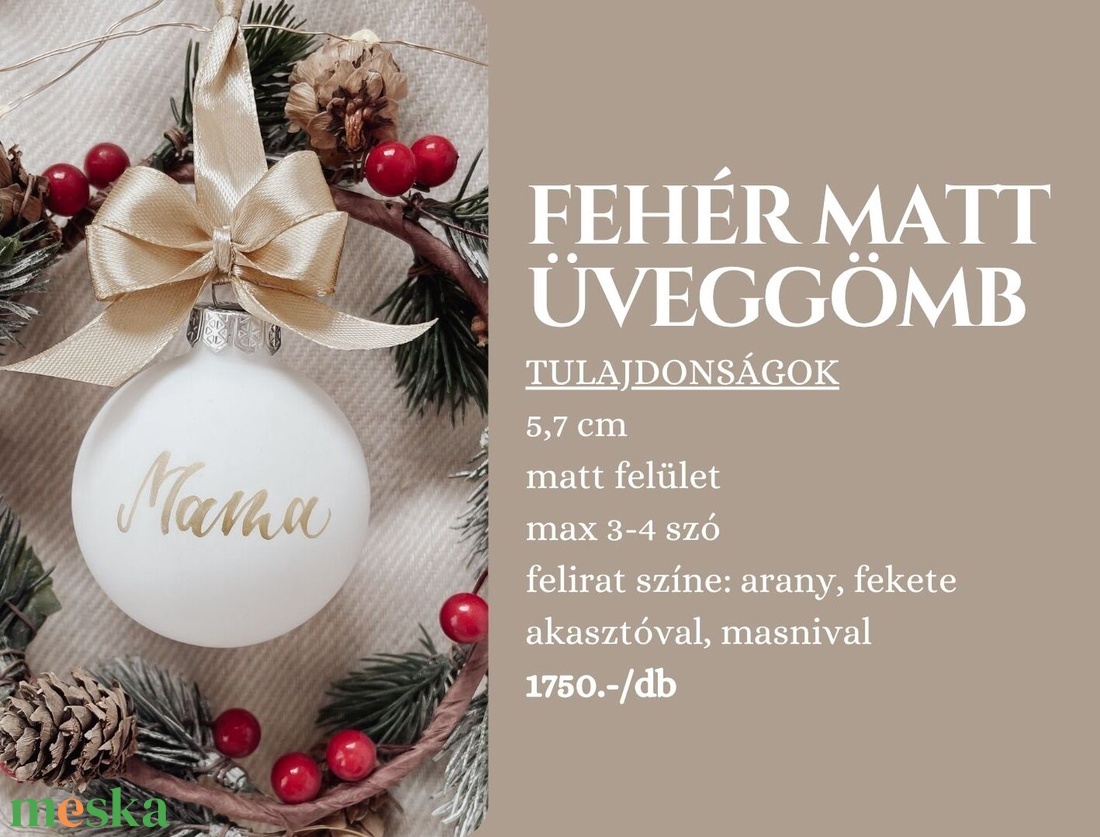 Egyedi feliratú karácsonyi üveggömb - fehér matt - karácsony - karácsonyi lakásdekoráció - karácsonyfadíszek - Meska.hu