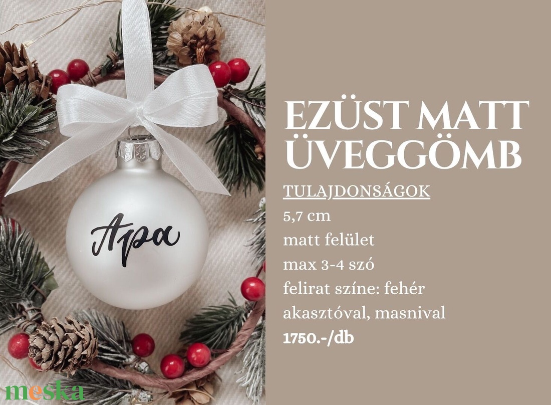 Egyedi feliratú karácsonyi üveggömb - ezüst matt - karácsony - karácsonyi lakásdekoráció - karácsonyfadíszek - Meska.hu