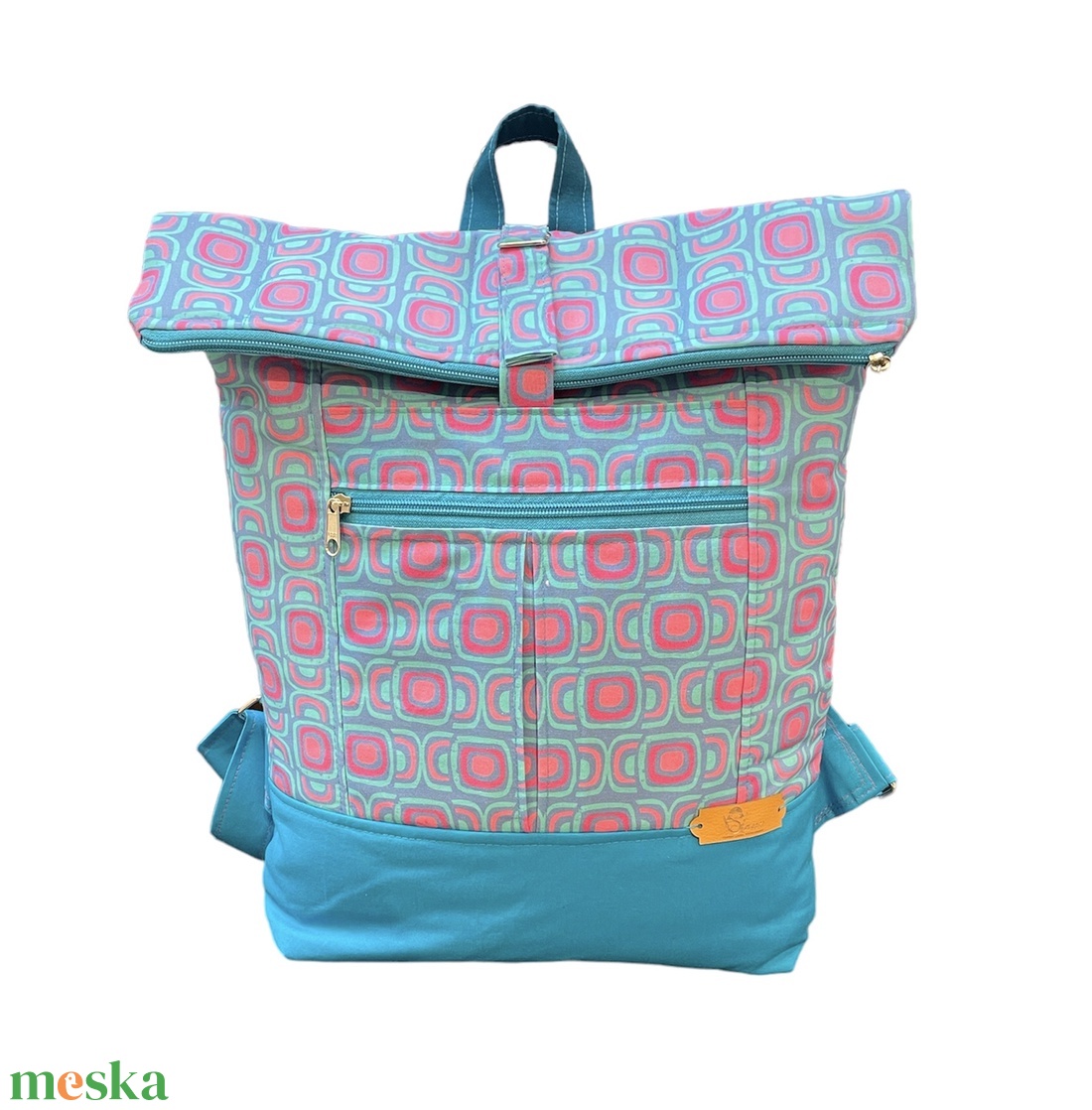 Pink türkiz hátizsák - táska & tok - hátizsák - roll top hátizsák - Meska.hu