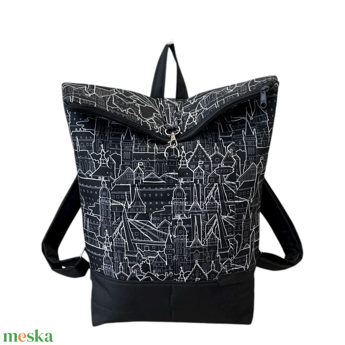 #HMM1 Fekete fehér város mintás vízhatlan rolltop hátizsák - táska & tok - laptoptáska, laptop hátizsák - Meska.hu