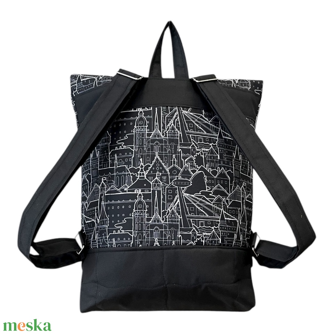 #HMM1 Fekete fehér város mintás vízhatlan rolltop hátizsák - táska & tok - laptoptáska, laptop hátizsák - Meska.hu
