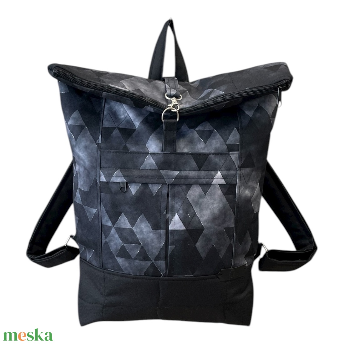 #HMG2 Fekete fehér geometriai mintás vízhatlan rolltop hátizsák - táska & tok - laptoptáska, laptop hátizsák - Meska.hu