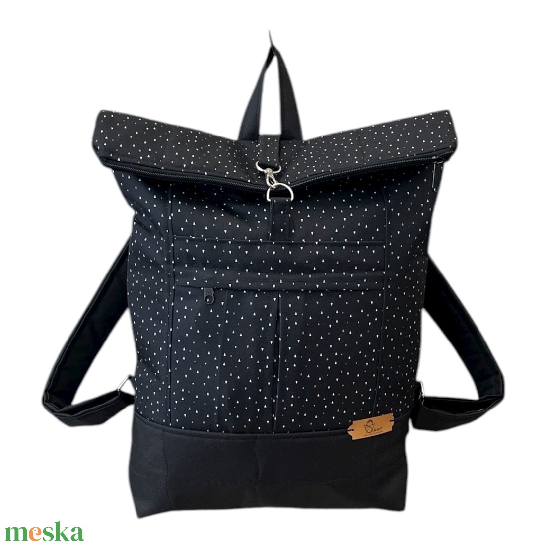 #HMM3 Fekete fehér háromszög  mintás vízhatlan rolltop hátizsák - táska & tok - laptoptáska, laptop hátizsák - Meska.hu