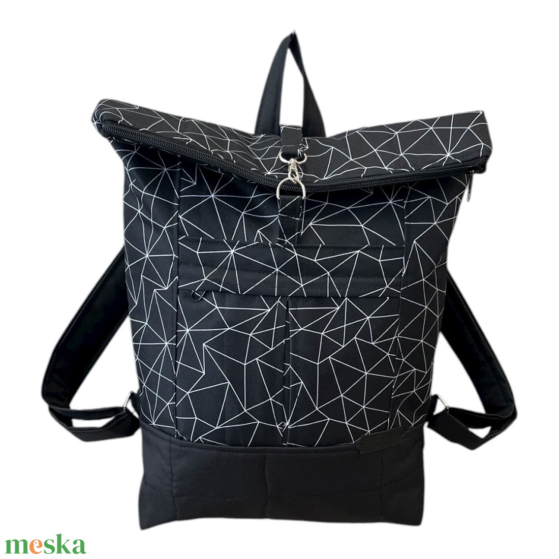#HMG3 Fekete fehér geometriai mintás vízhatlan rolltop hátizsák - táska & tok - laptoptáska, laptop hátizsák - Meska.hu